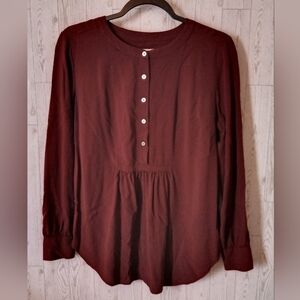 LOFT Deep Maroon Button-Up Blouse Women's Size M
